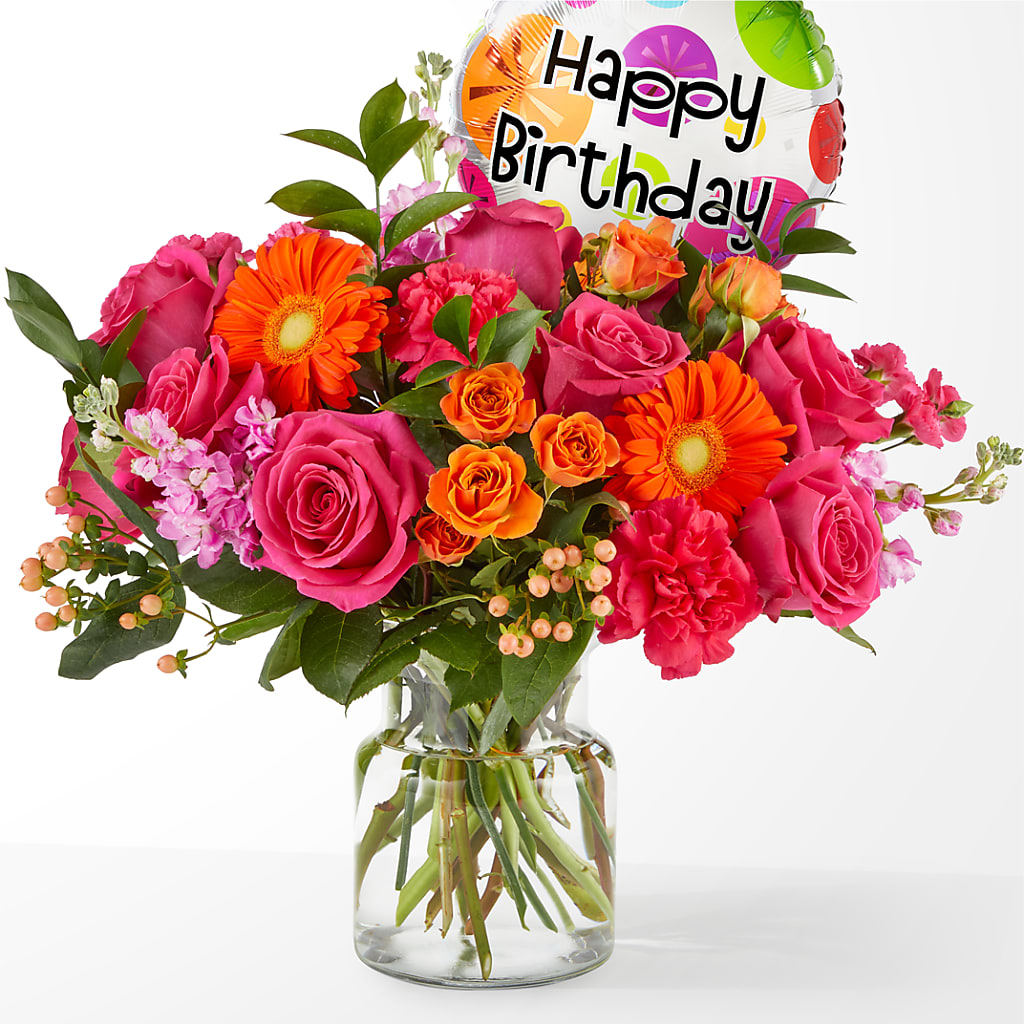 Fiesta Bouquet with Birthday Balloon – Watsons Florist, Sullivan MO