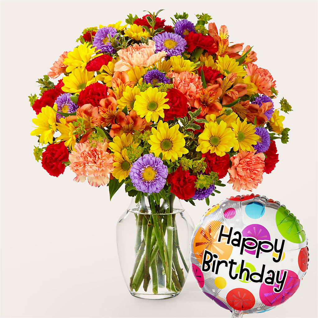 Kaleidoscope Bouquet with Birthday Balloon – Watsons Florist, Sullivan MO