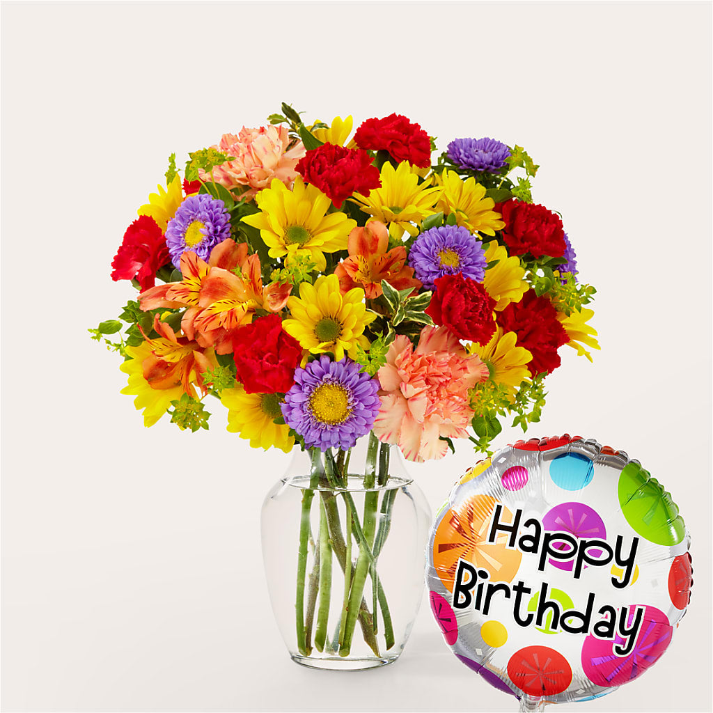 Kaleidoscope Bouquet with Birthday Balloon – Watsons Florist, Sullivan MO