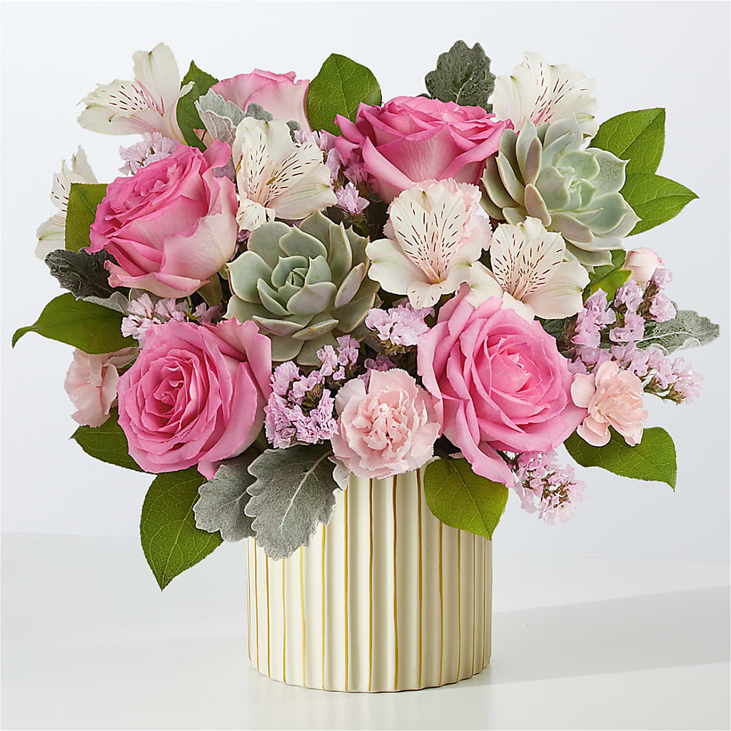 Dusty Rose Bouquet with Ivory Vase – Watsons Florist, Sullivan MO