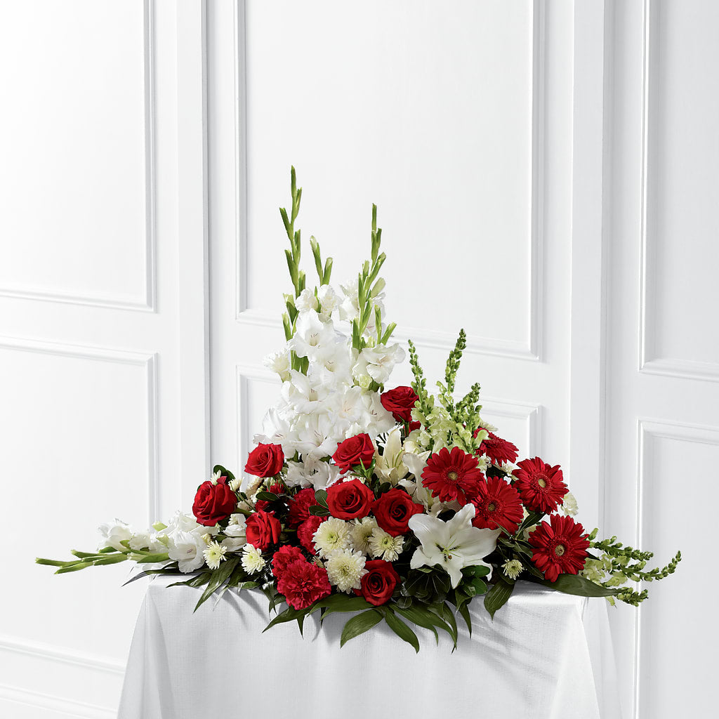 Crimson & White Arrangement – Watsons Florist, Sullivan MO