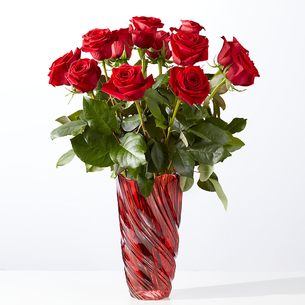 Classic Love Red Rose Bouquet with Luxe Swirl Vase – Watsons Florist, Sullivan MO